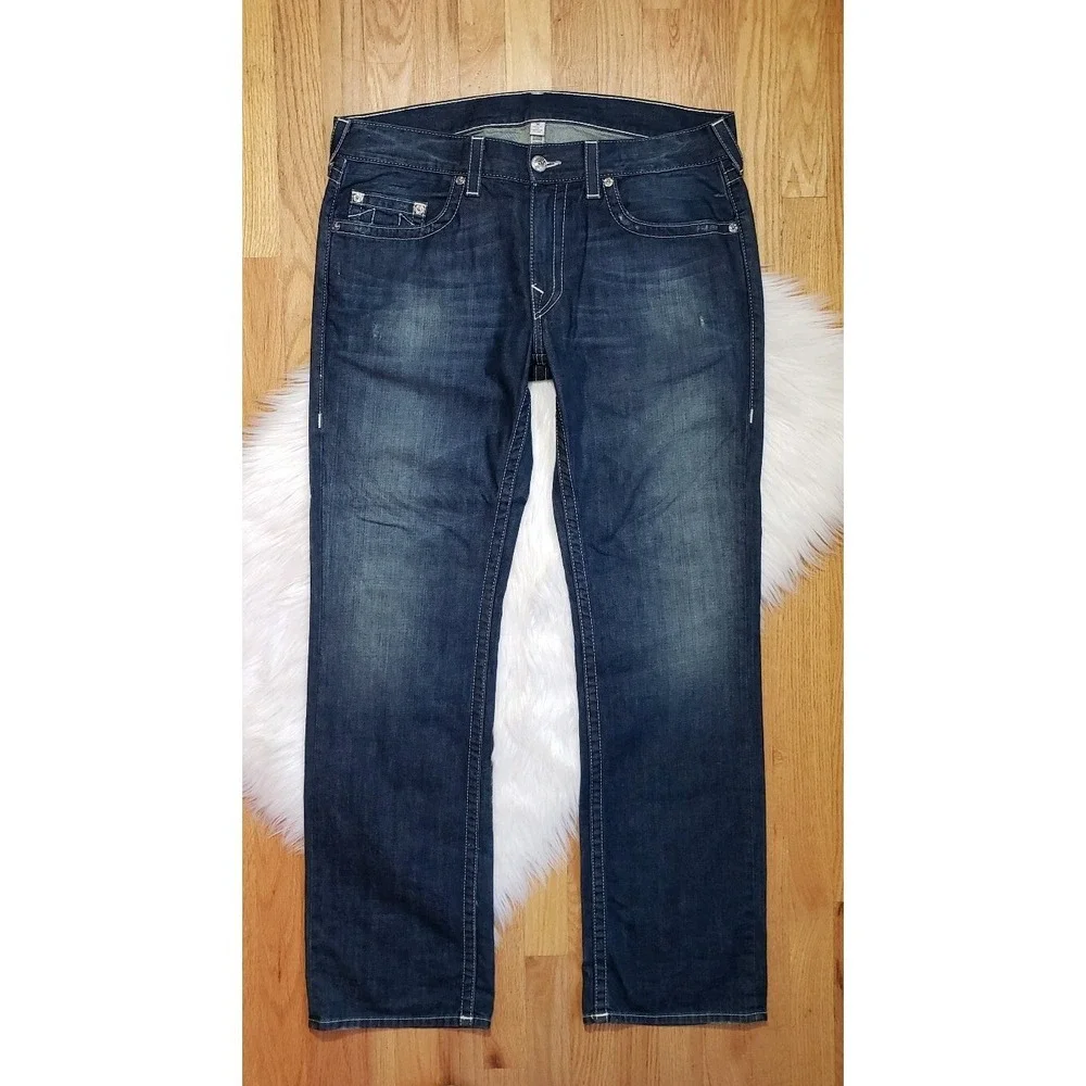 True Religion Straight Fit Jeans Men's Size 36x34 Dark Wash Denim